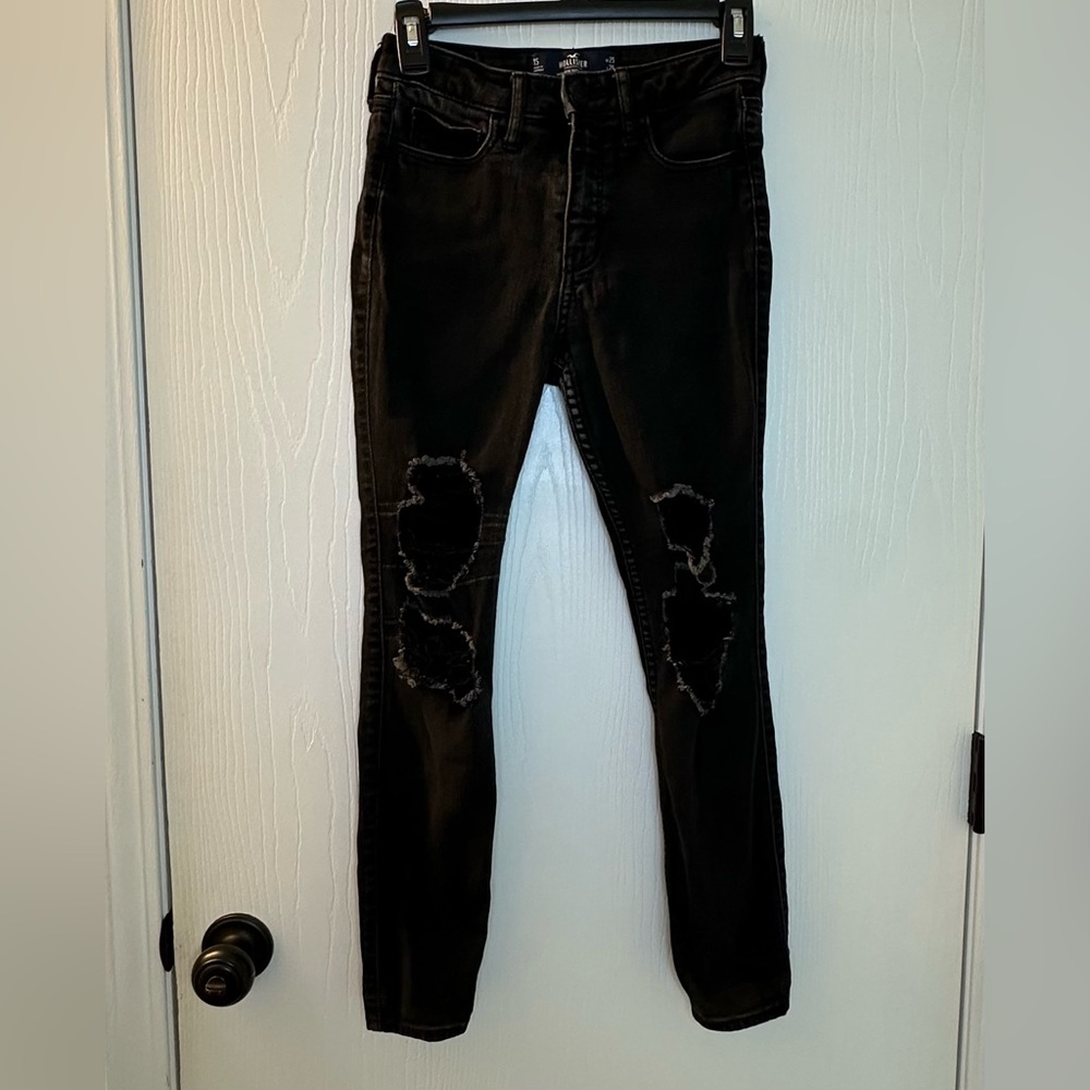 Hollister high rise‎ super skinny black distressed denim jeans juniors 1s
